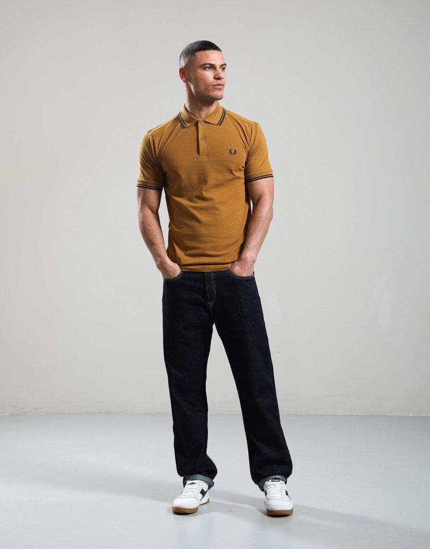 Fred Perry Twin Tipped Polo Shirt Dark Caramel/Navy