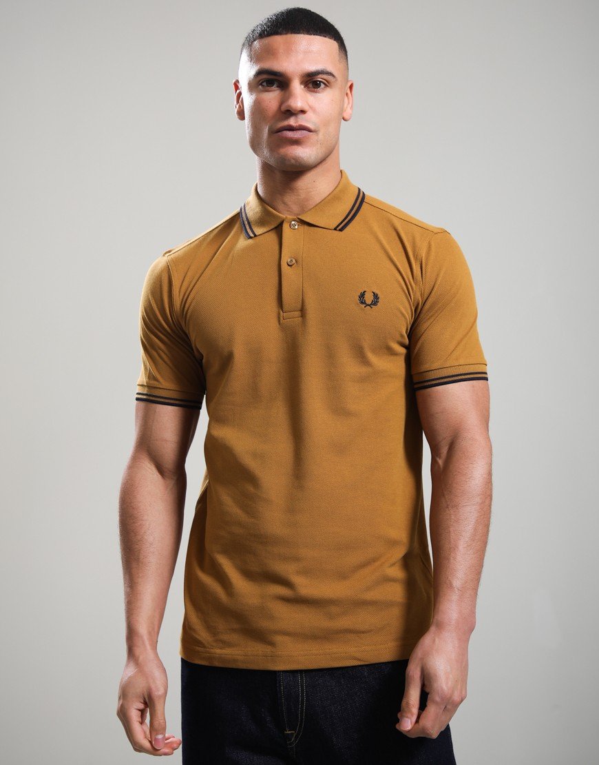Fred Perry Twin Tipped Polo Shirt Dark Caramel/Navy