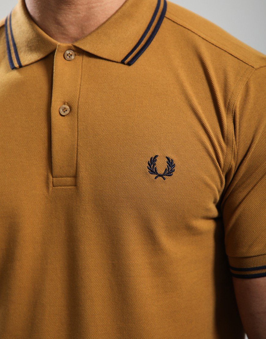 Fred Perry Twin Tipped Polo Shirt Dark Caramel/Navy