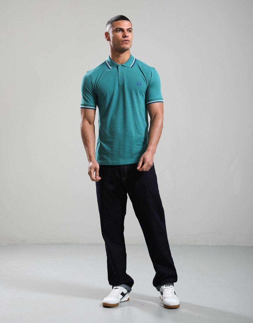 Fred Perry Twin Tipped Polo Shirt Deep Mint/Snow White/Sohec