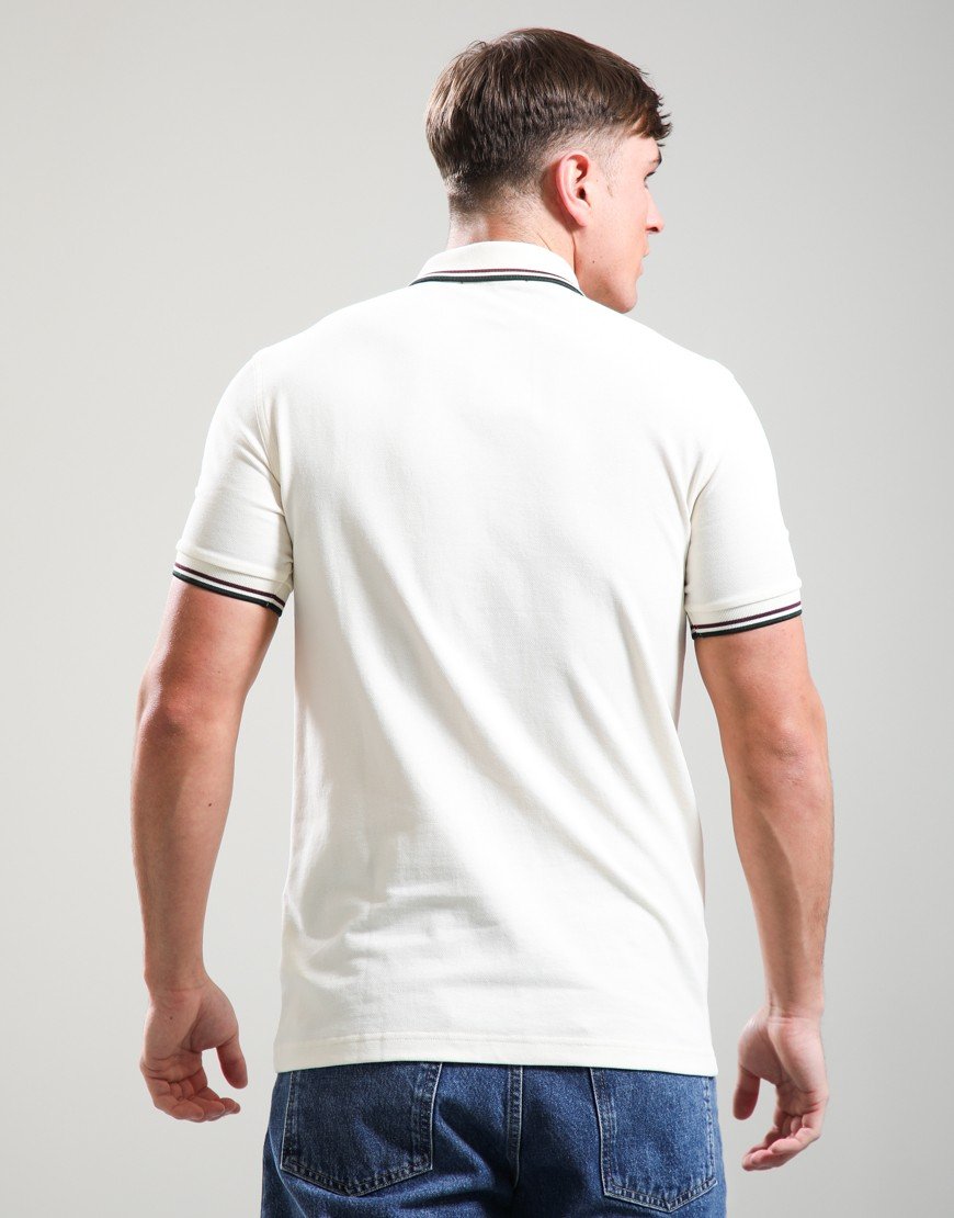Fred Perry Twin Tipped Polo Shirt Ecru/Oxblood/Grass Roots