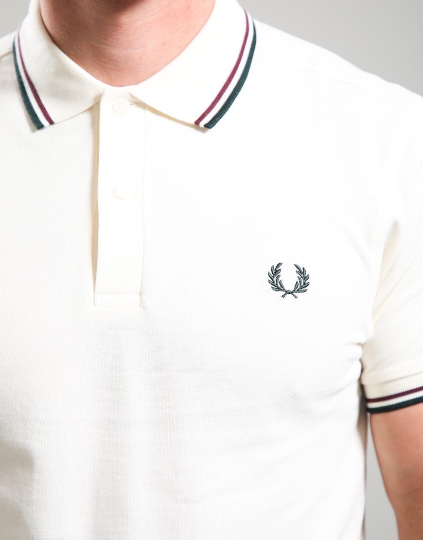 Fred Perry Twin Tipped Polo Shirt Ecru/Oxblood/Grass Roots