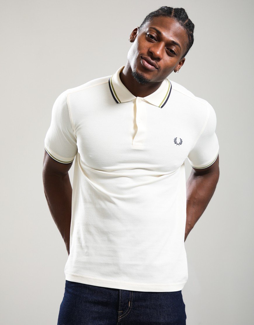 Fred Perry Twin Tipped Polo Shirt Ecru/Tennis Ball Yellow/Anchor Grey Fred Perry Twin Tipped Polo Shirt Ecru/Tennis Ball Yellow/Anchor Grey