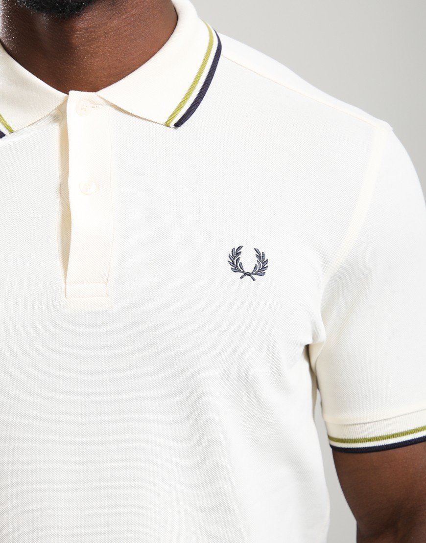 Fred Perry Twin Tipped Polo Shirt Ecru/Tennis Ball Yellow/Anchor Grey Fred Perry Twin Tipped Polo Shirt Ecru/Tennis Ball Yellow/Anchor Grey