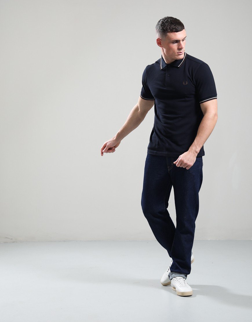 Fred Perry Twin Tipped Polo Shirt Navy/Warm Oatmeal/Burnt Tobacco