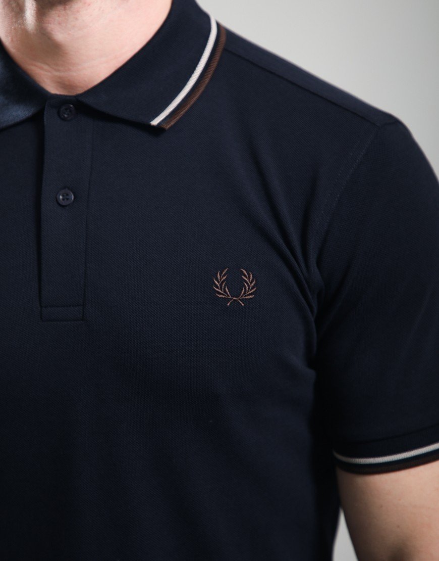 Fred Perry Twin Tipped Polo Shirt Navy/Warm Oatmeal/Burnt Tobacco