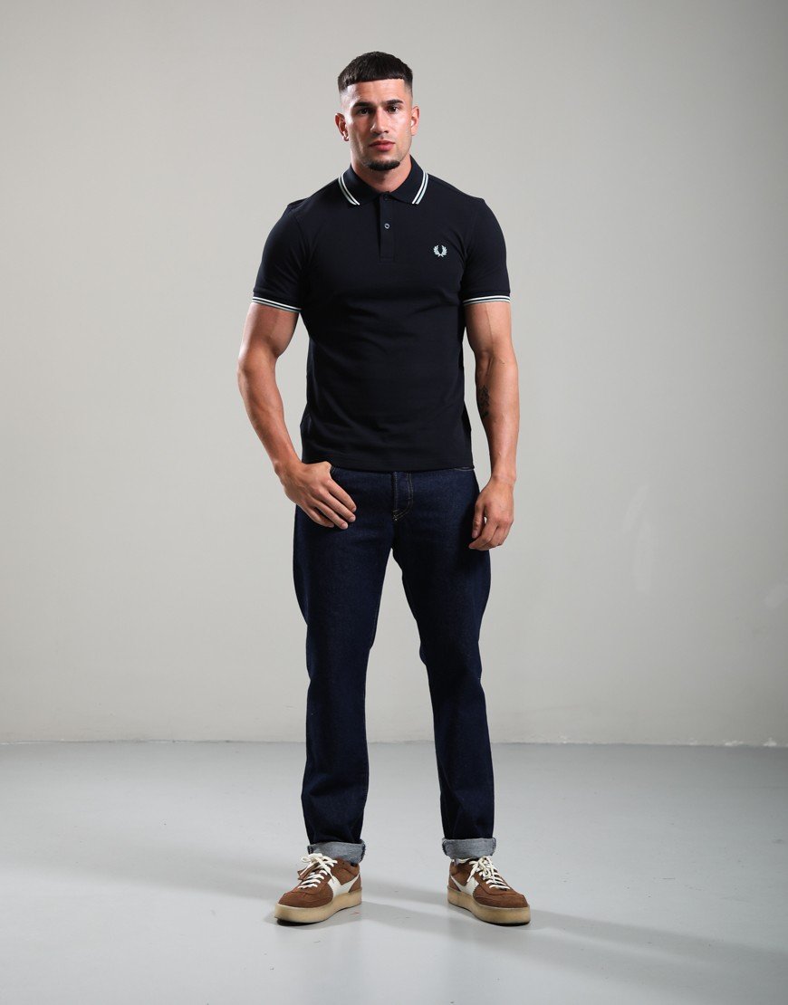 Fred Perry Twin Tipped Polo Shirt Navy/Ecru/Silver Blue