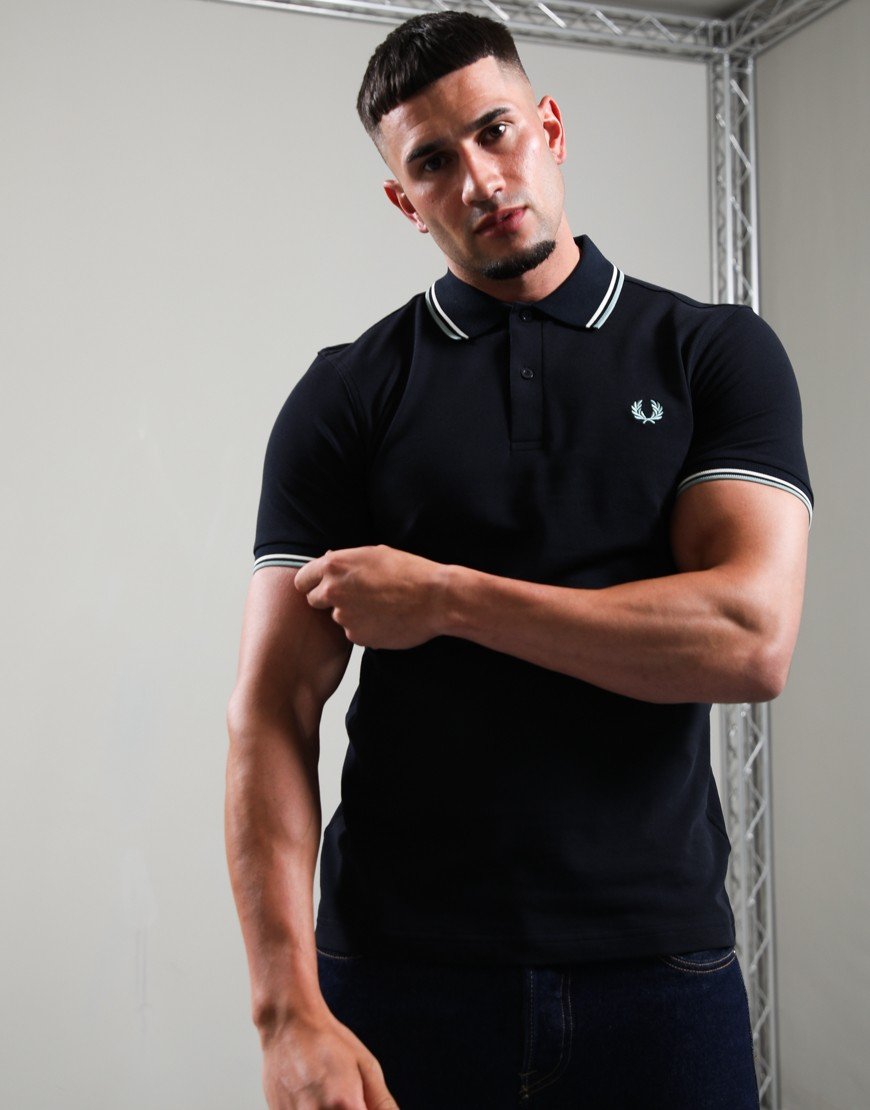 Fred Perry Twin Tipped Polo Shirt Navy/Ecru/Silver Blue