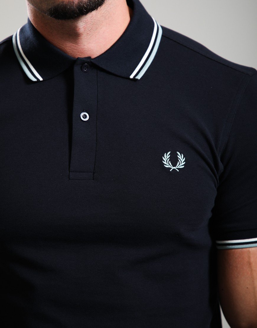 Fred Perry Twin Tipped Polo Shirt Navy/Ecru/Silver Blue