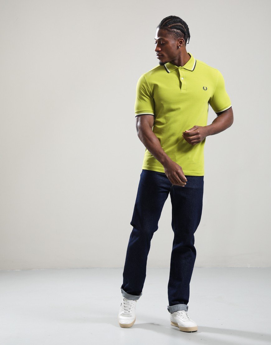 Fred Perry Twin Tipped Polo Shirt Tennis Ball Yellow/Ecru/French Navy Fred Perry Twin Tipped Polo Shirt Tennis Ball Yellow/Ecru/French Navy