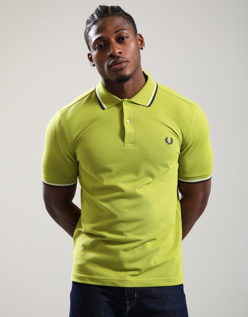 Fred Perry Twin Tipped Polo Shirt Tennis Ball Yellow/Ecru/French Navy Fred Perry Twin Tipped Polo Shirt Tennis Ball Yellow/Ecru/French Navy