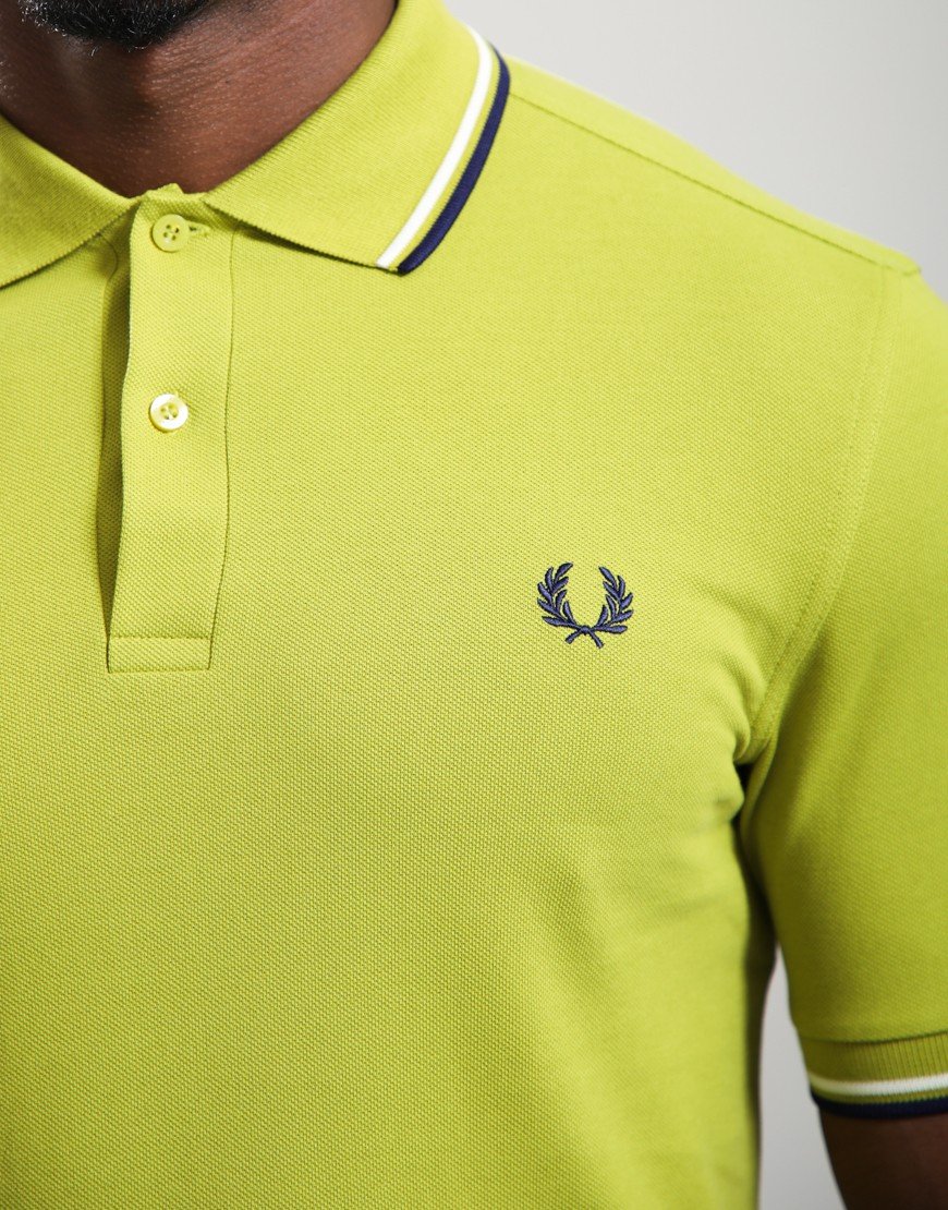 Fred Perry Twin Tipped Polo Shirt Tennis Ball Yellow/Ecru/French Navy Fred Perry Twin Tipped Polo Shirt Tennis Ball Yellow/Ecru/French Navy