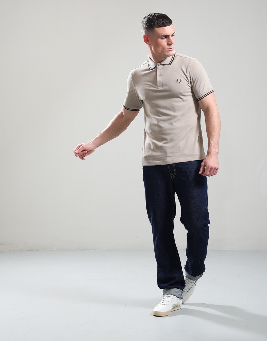 Fred Perry Twin Tipped Polo Shirt Warm Oatmeal/Court Green/Burnt Tobacco