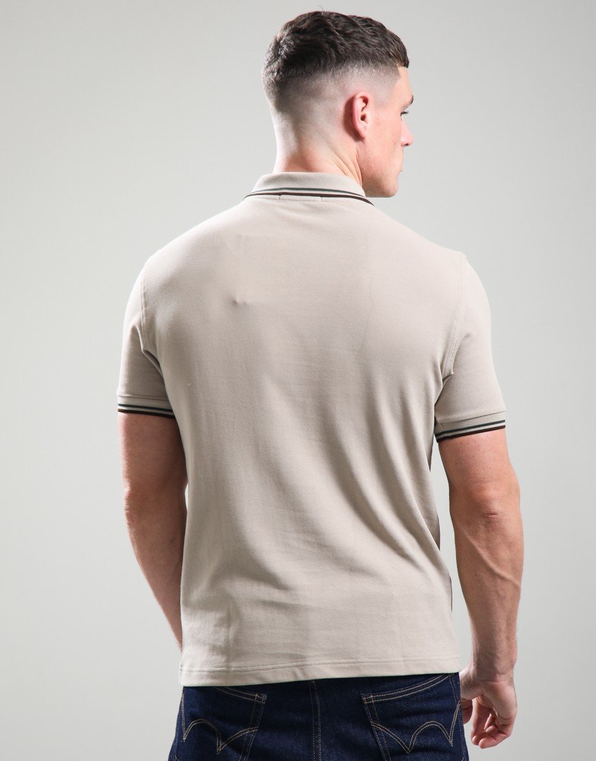 Fred Perry Twin Tipped Polo Shirt Warm Oatmeal/Court Green/Burnt Tobacco