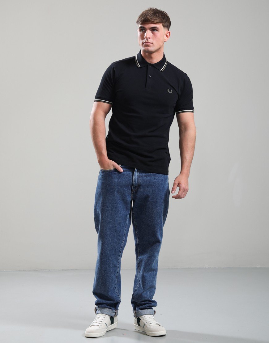 Fred Perry Twin Tipped Polo Shirt Black/Oatmeal/Laurel Wreath Green