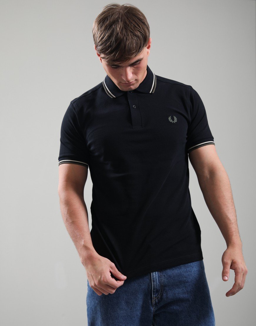 Fred Perry Twin Tipped Polo Shirt Black/Oatmeal/Laurel Wreath Green