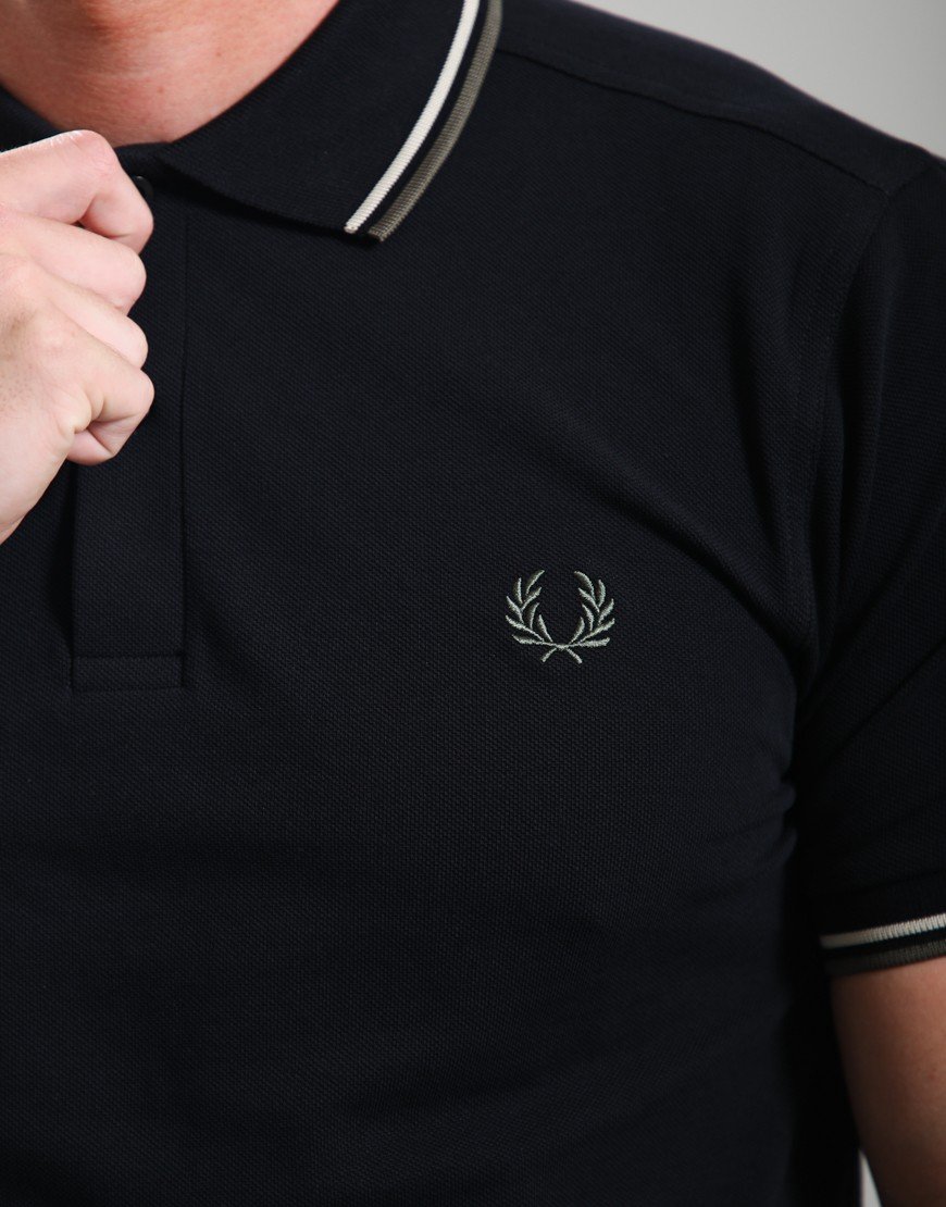 Fred Perry Twin Tipped Polo Shirt Black/Oatmeal/Laurel Wreath Green