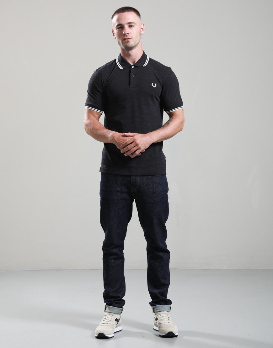 Fred Perry Twin Tipped Polo Shirt Charcoal Marl/Ecru