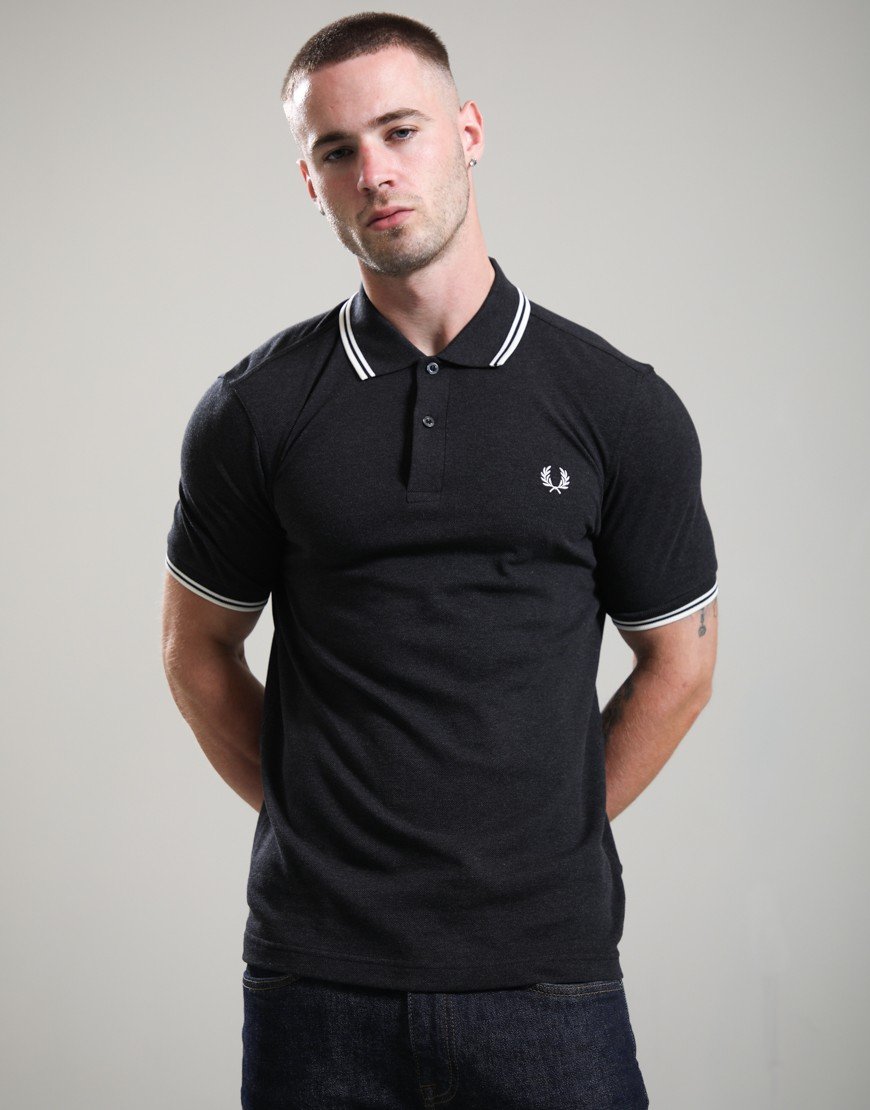 Fred Perry Twin Tipped Polo Shirt Charcoal Marl/Ecru