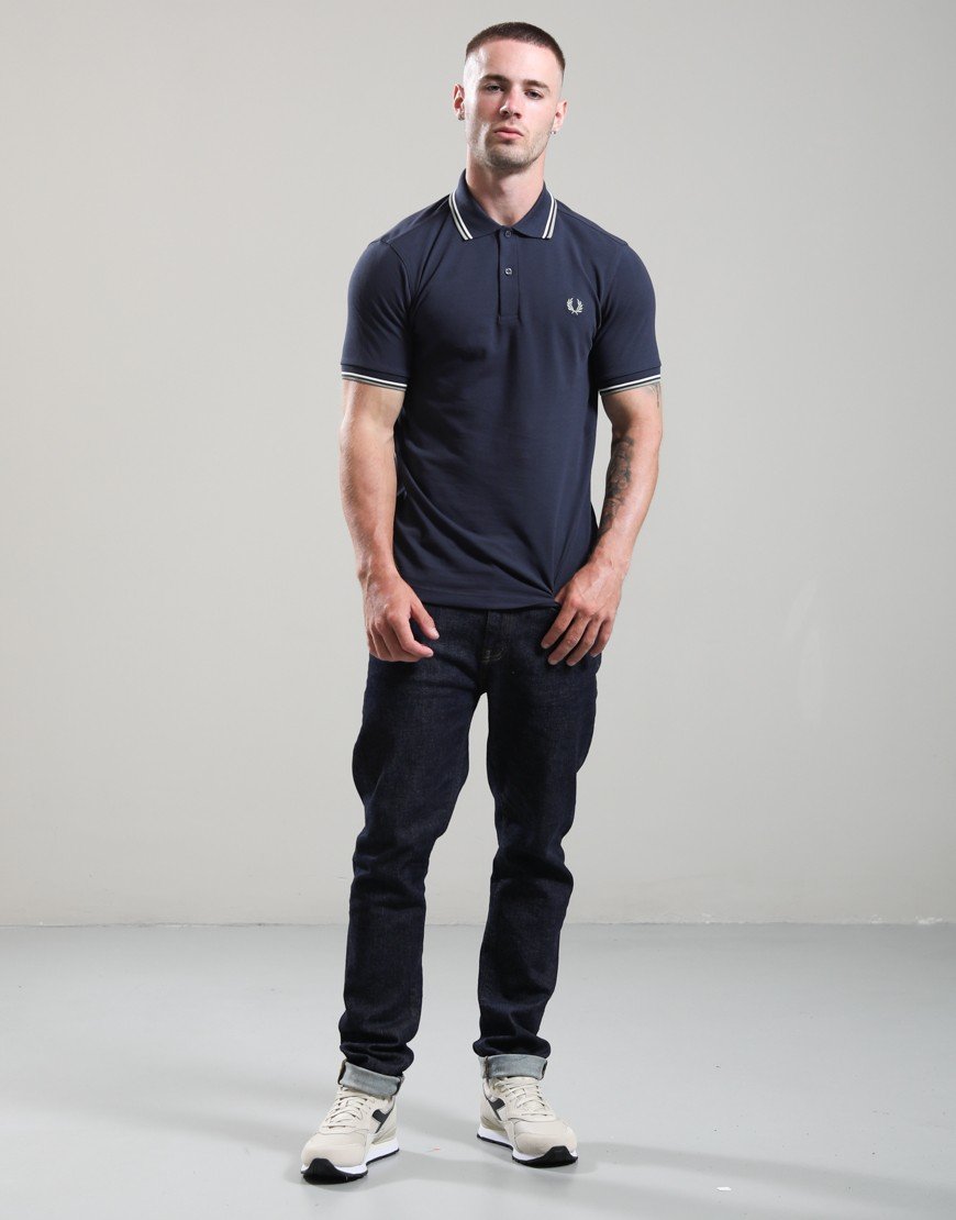 Fred Perry Twin Tipped Polo Shirt Dark Airforce/Ecru/Seagrass