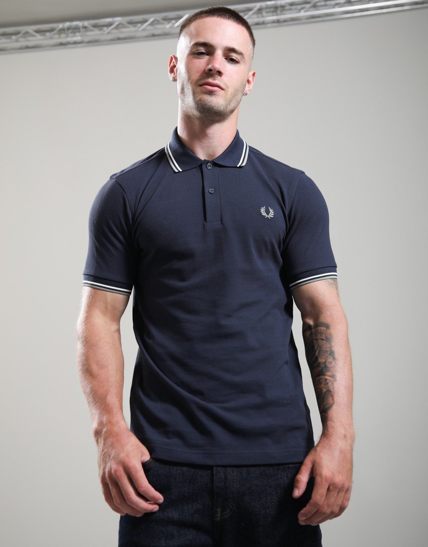 Fred Perry Twin Tipped Polo Shirt Dark Airforce/Ecru/Seagrass