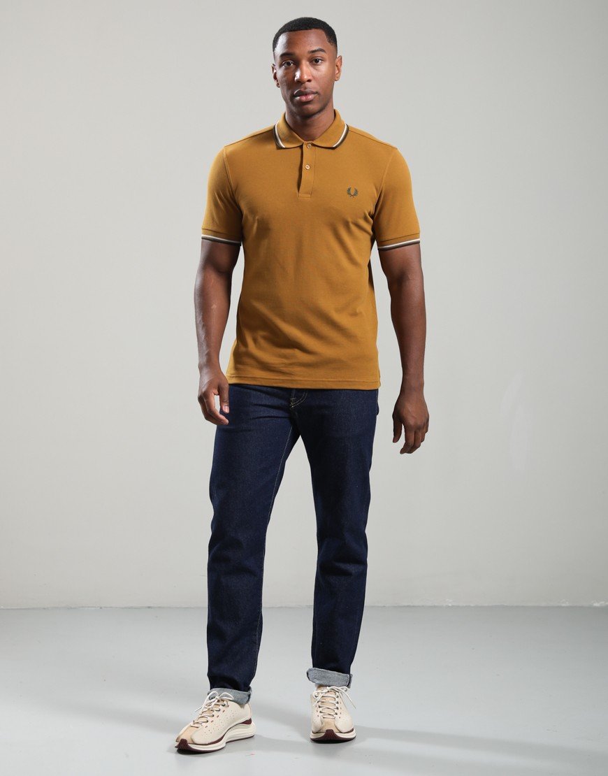 Fred Perry Twin Tipped Polo Shirt Dark Caramel/Dusky Blue/Night Green