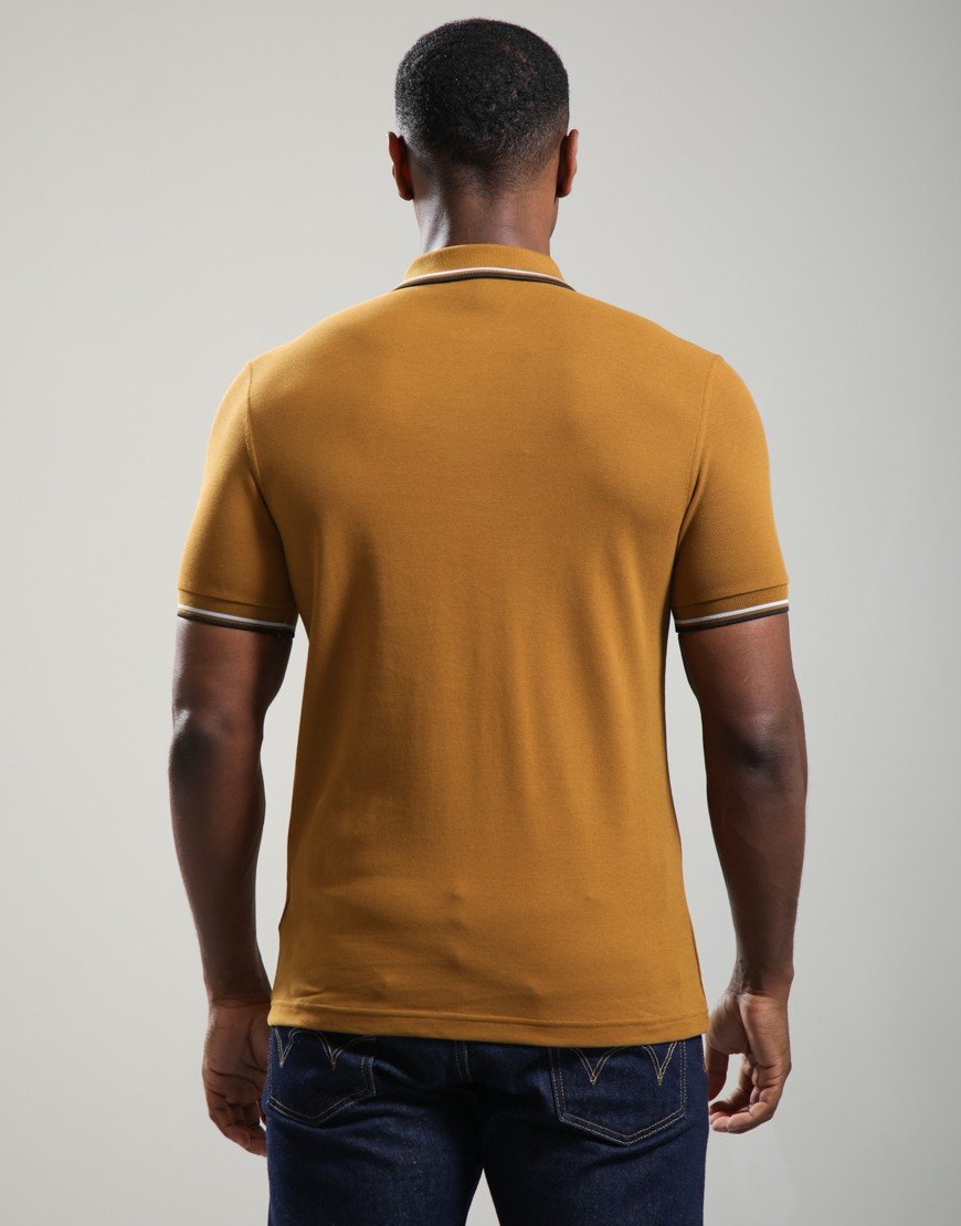 Fred Perry Twin Tipped Polo Shirt Dark Caramel/Dusky Blue/Night Green