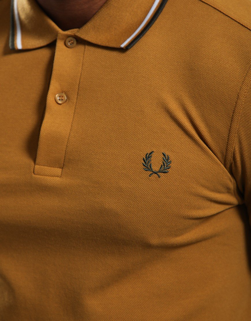 Fred Perry Twin Tipped Polo Shirt Dark Caramel/Dusky Blue/Night Green
