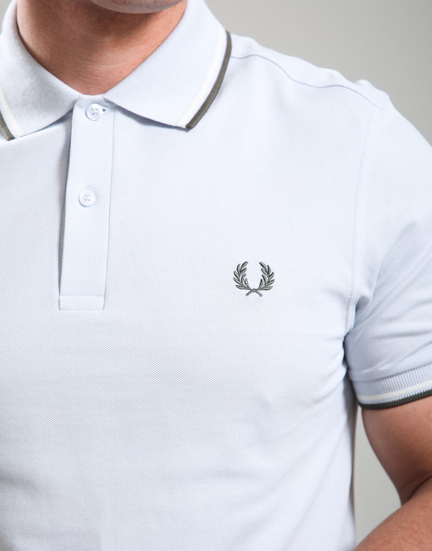 Fred Perry Twin Tipped Polo Shirt Dusky Blue/Ecru/Laurel Wreath Green