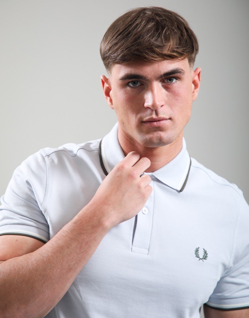 Fred Perry Twin Tipped Polo Shirt Dusky Blue/Ecru/Laurel Wreath Green