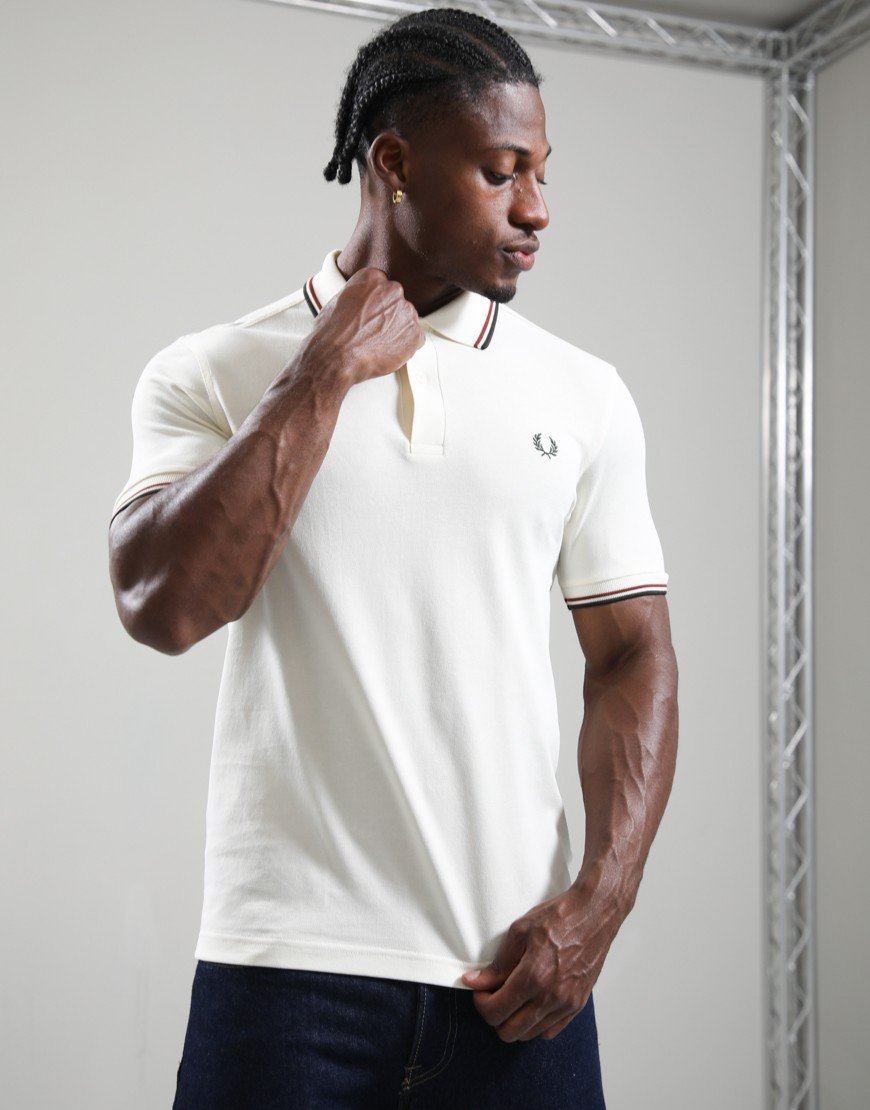 Fred Perry Twin Tipped Polo Shirt Ecru/Brandy/Night Green
