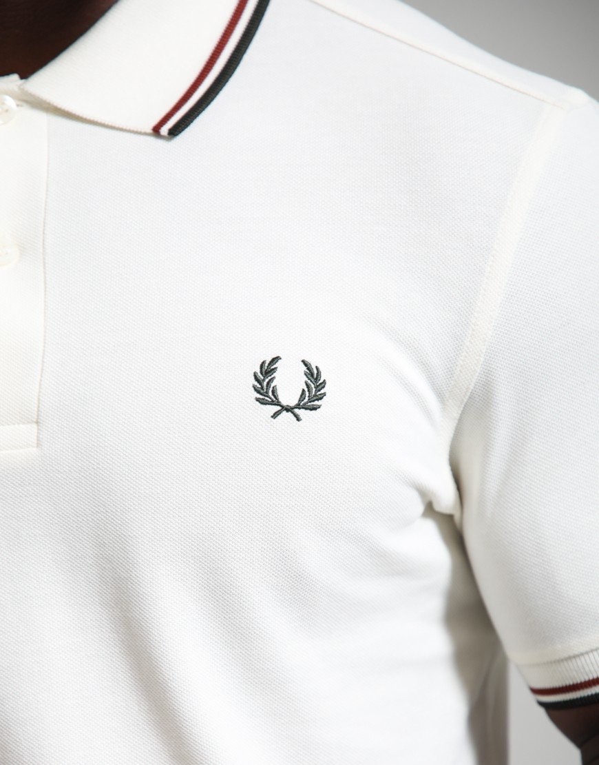 Fred Perry Twin Tipped Polo Shirt Ecru/Brandy/Night Green