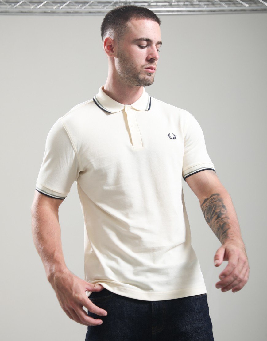 Fred Perry Twin Tipped Polo Shirt Ecru/Seagrass/Dark Airforce