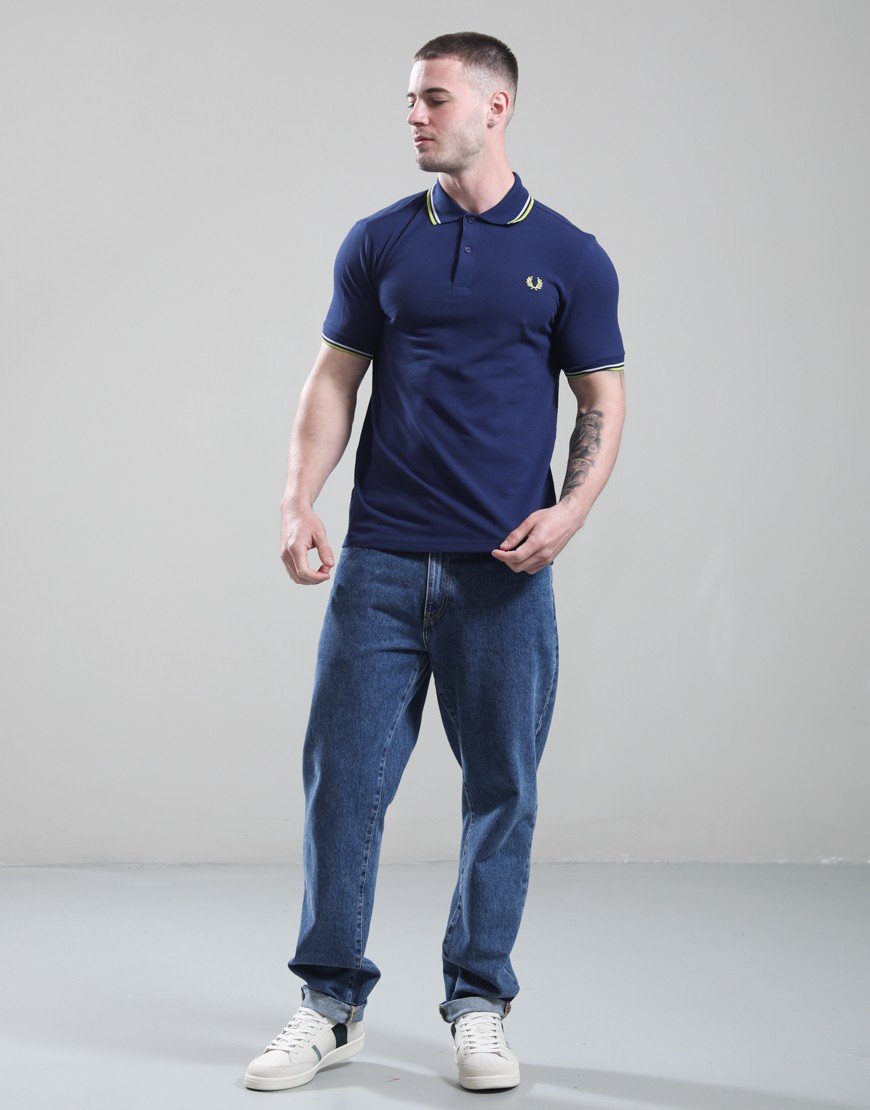 Fred Perry Twin Tipped Polo Shirt French Navy/Dusky Blue/Citron