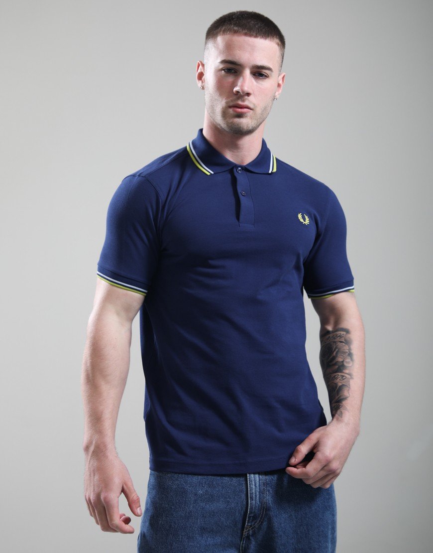 Fred Perry Twin Tipped Polo Shirt French Navy/Dusky Blue/Citron