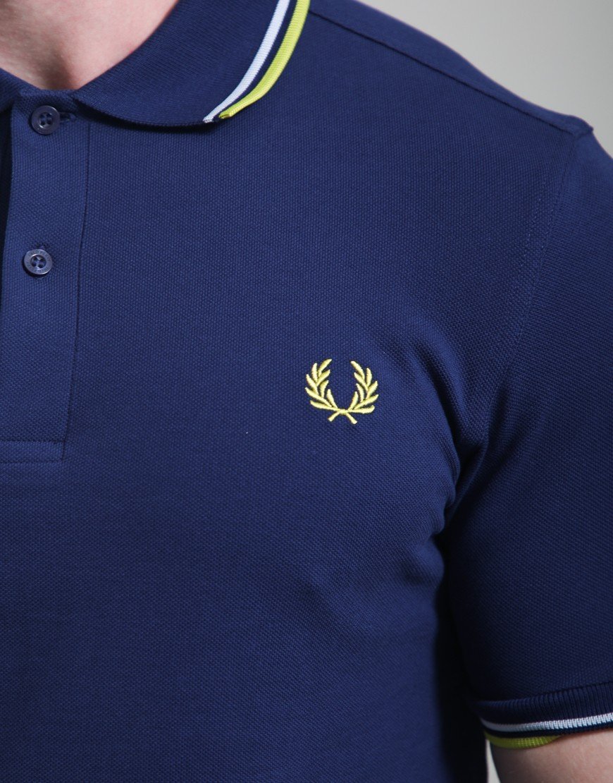 Fred Perry Twin Tipped Polo Shirt French Navy/Dusky Blue/Citron