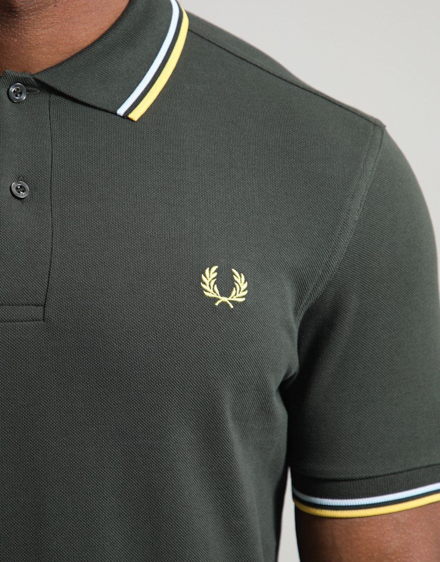 Fred Perry Twin Tipped Polo Shirt Hunting Green/Light Ice/Lemon Barley