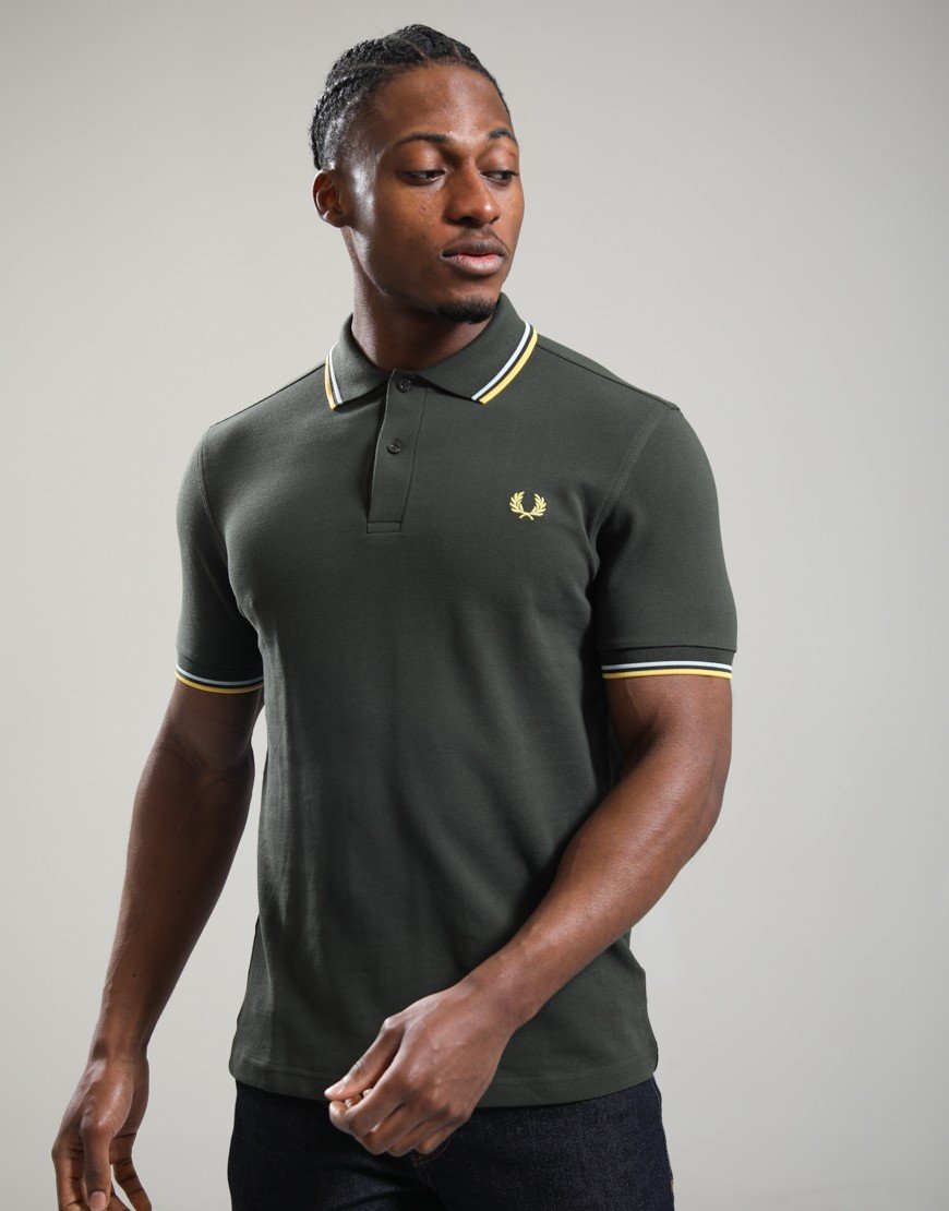 Fred Perry Twin Tipped Polo Shirt Hunting Green/Light Ice/Lemon Barley