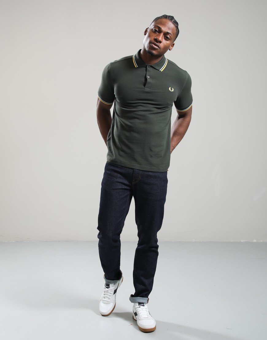 Fred Perry Twin Tipped Polo Shirt Hunting Green/Light Ice/Lemon Barley