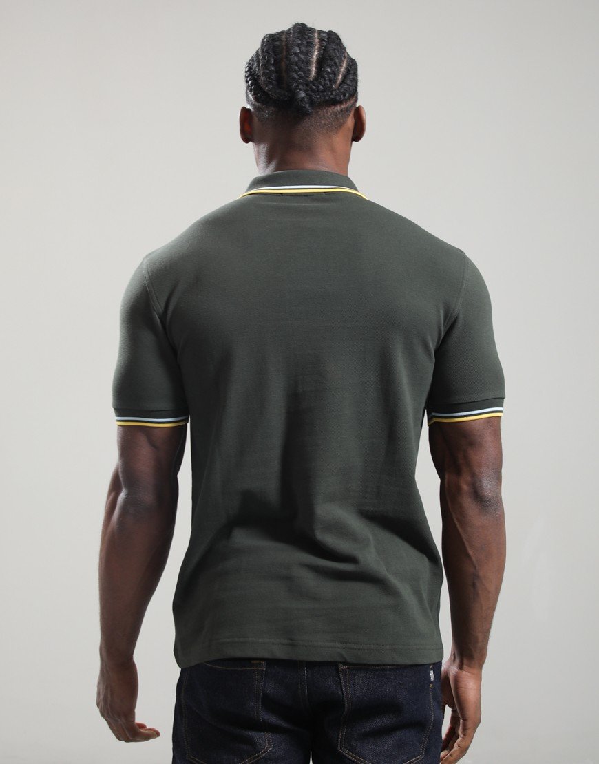 Fred Perry Twin Tipped Polo Shirt Hunting Green/Light Ice/Lemon Barley