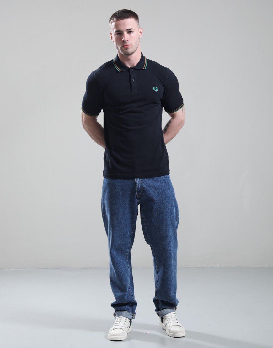 Fred Perry Twin Tipped Polo Shirt Navy/Dark Caramel/Sport Green