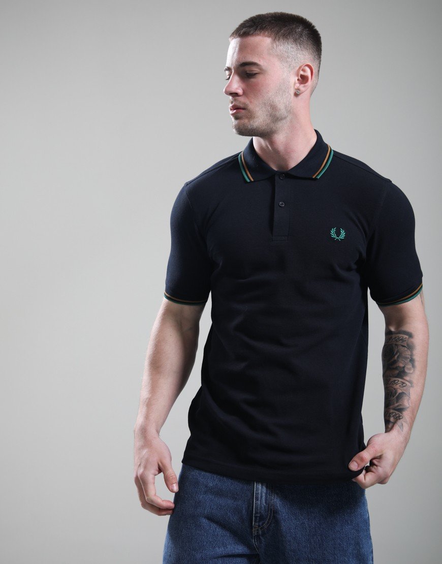 Fred Perry Twin Tipped Polo Shirt Navy/Dark Caramel/Sport Green