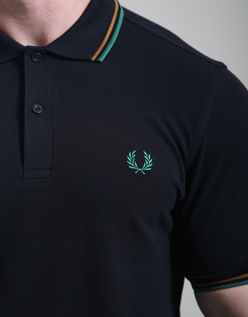Fred Perry Twin Tipped Polo Shirt Navy/Dark Caramel/Sport Green