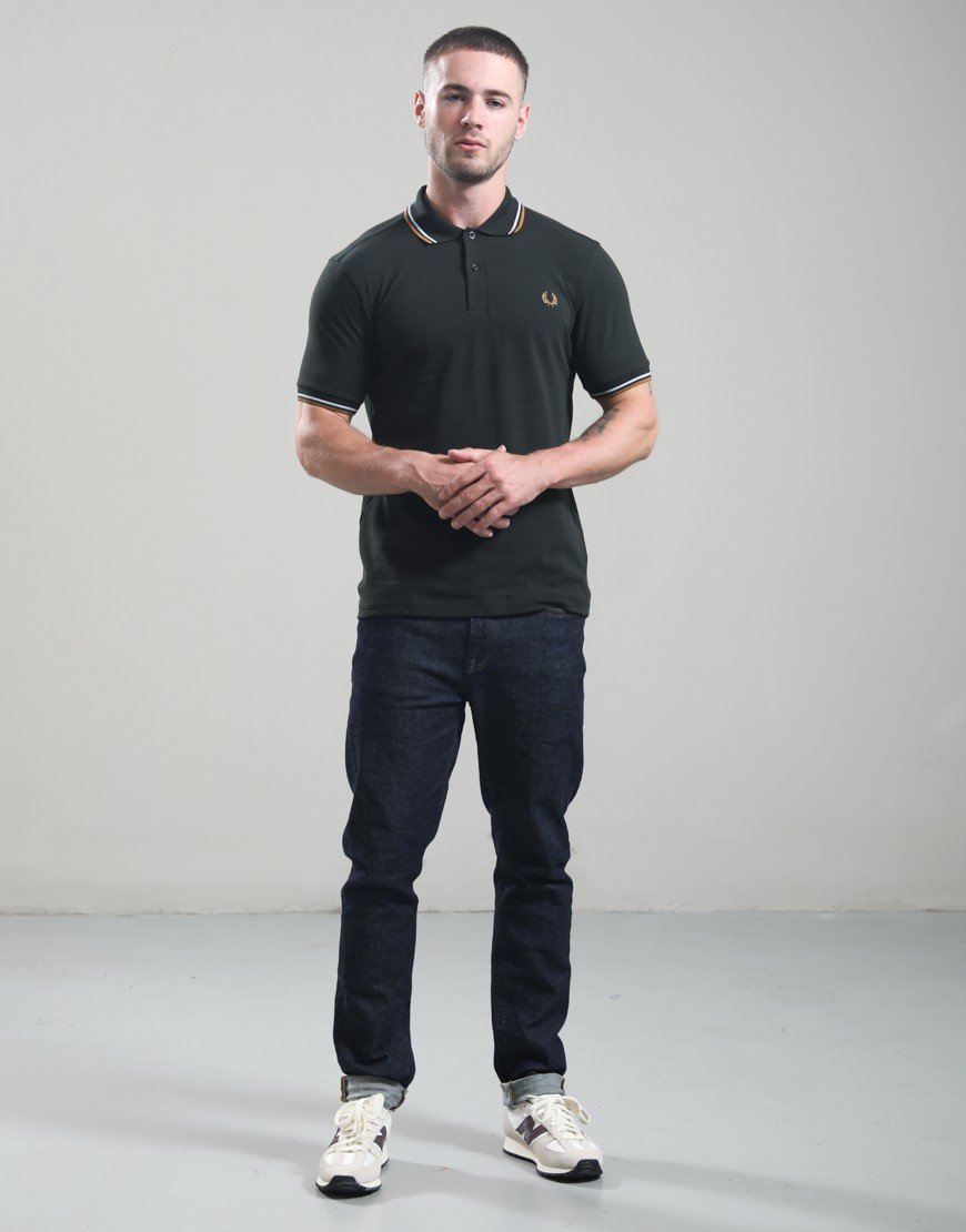 Fred Perry Twin Tipped Polo Shirt Night Green/Dusky Blue/Dark Caramel