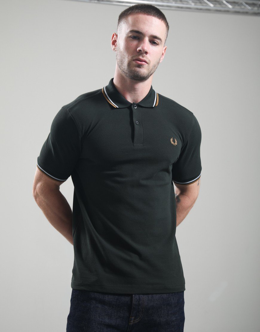 Fred Perry Twin Tipped Polo Shirt Night Green/Dusky Blue/Dark Caramel
