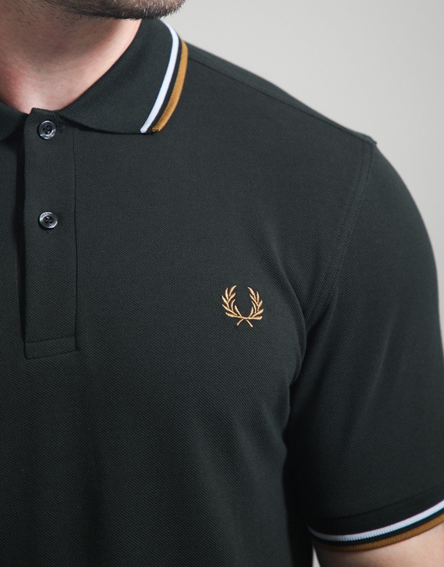 Fred Perry Twin Tipped Polo Shirt Night Green/Dusky Blue/Dark Caramel