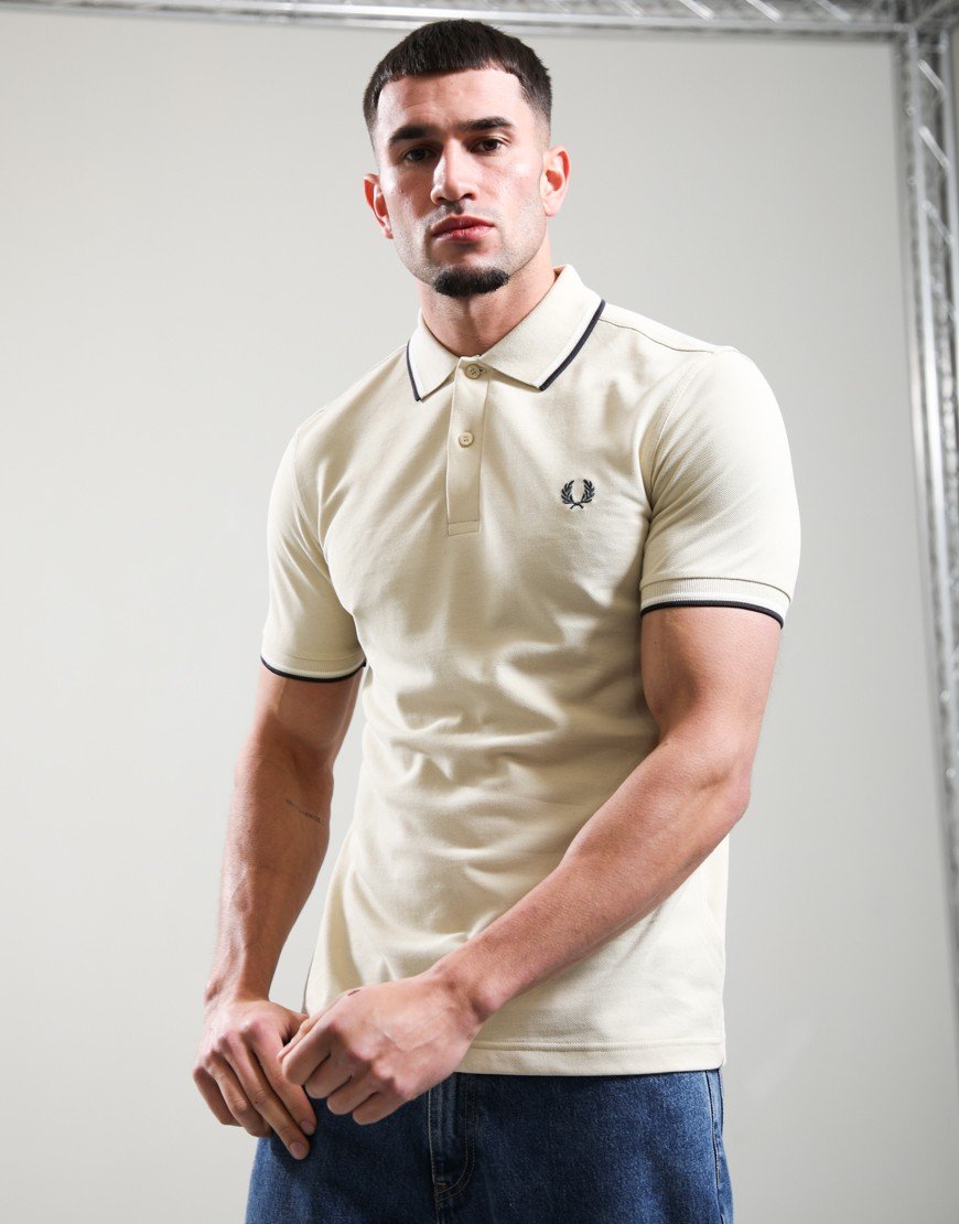 Fred Perry Twin Tipped Polo Shirt Oatmeal/Snow White/Anchor Grey
