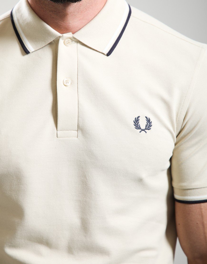 Fred Perry Twin Tipped Polo Shirt Oatmeal/Snow White/Anchor Grey