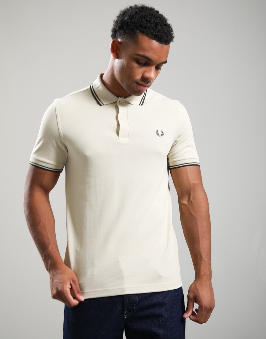 Fred Perry Twin Tipped Polo Shirt Oatmeal/Night Green