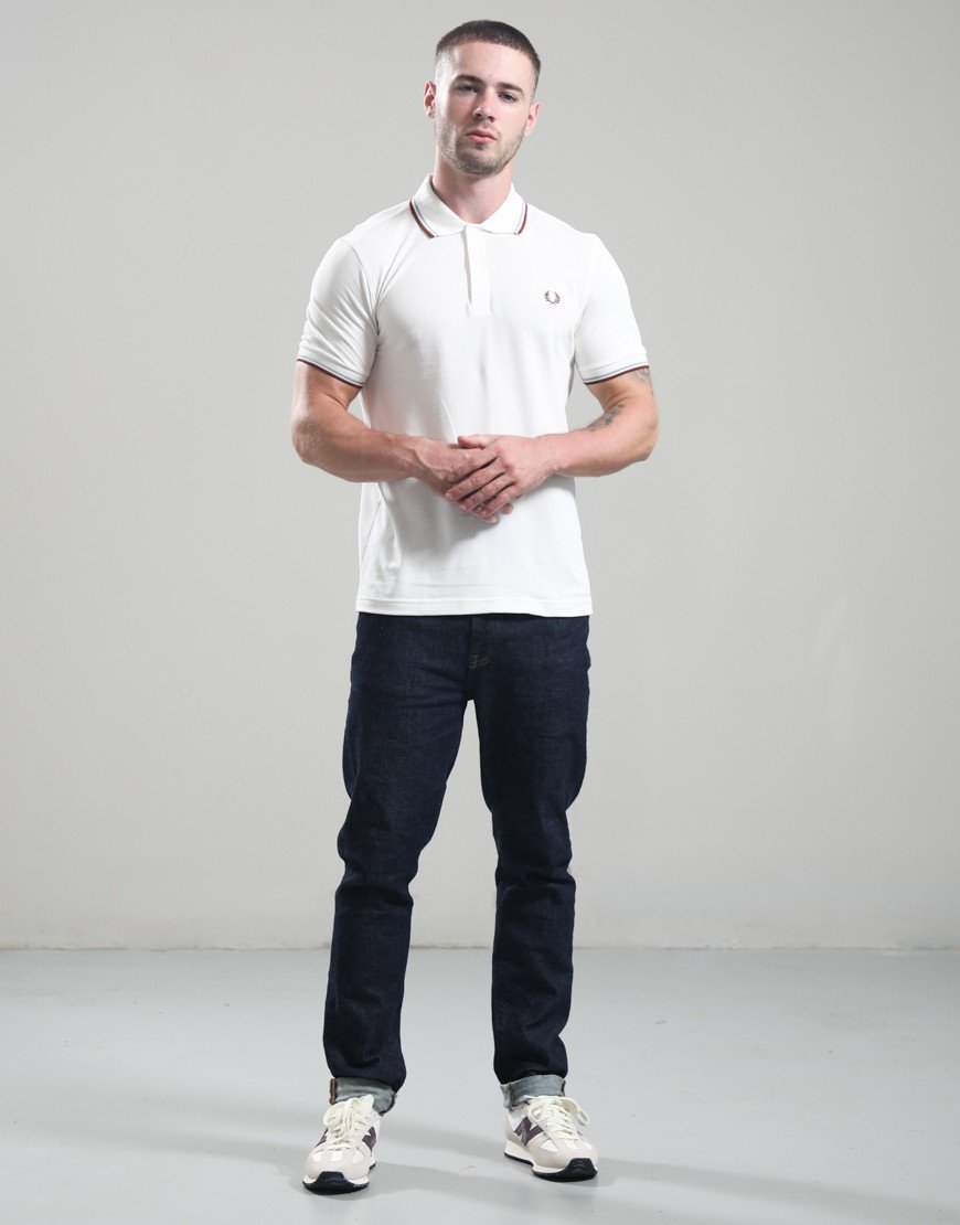 Fred Perry Twin Tipped Polo Shirt Snow White/Silver Blue/Brandy